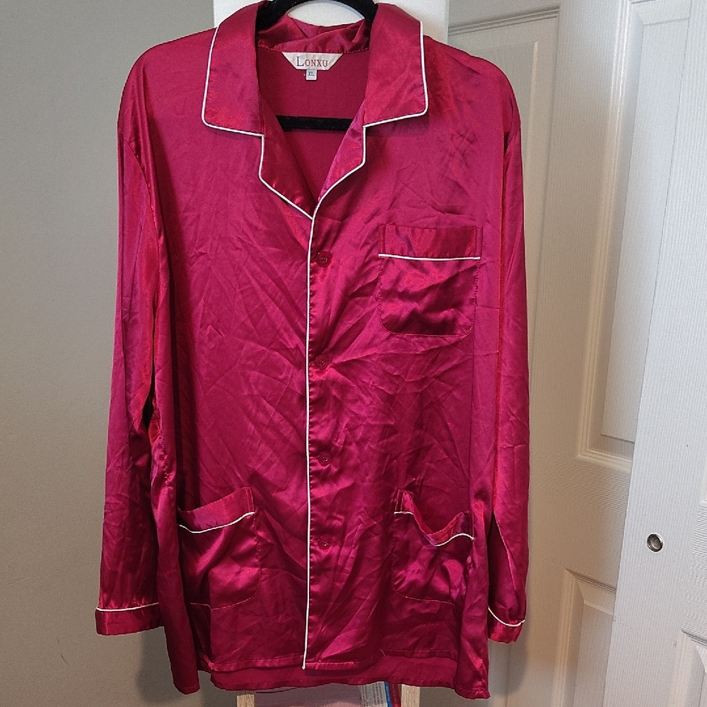 Lux Men's Satin Button Down Shirt in Red
